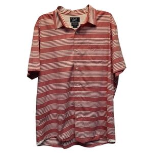 Grayers Men's Red and White Striped Short Sleeved Casual Shirt - Size XL